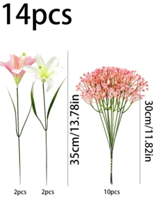 42件/28件/14件/1件 人造百合花、人造滿天星花、絲綢仿真花，適用於家居裝飾、婚禮花束、生日派對、餐桌、花園、婚禮裝飾、新娘花束、婚禮、派對、房間裝飾 - 彩色 - 查看 9