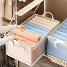 1pc Transparent Stackable Storage Box With Lid, Large Capacity With Handle, Space-Saving, Convenient For Organization, Multi-Functional Storage Box, Transparent Storage Organizer, Thickened Storage Box, Suitable For Home, Dorm, Bedroom, Closet And Other Places. Valentine's Day Sunny Travel Cool - Clear - View 7