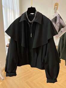 Women's Solid Color Casual Versatile Daily Long Sleeve Jacket - Black - View 3