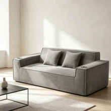 ATOMHOME 75" Light Grey Sofa For Living Room, 3 Seater Boneless Loveseat Couch, Modern Corduroy Deep Seat Compressed Sofa With Cup Holders & Pillows, Comfy Small Couch For Bedroom Apartment, 3 Seat Sofa Furniture, No Assembly Required - 淺灰色 - 查看 5