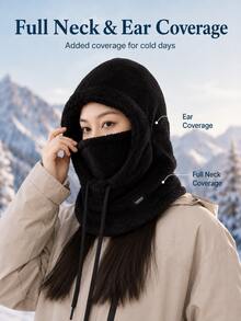 Women's 4-In-1 Winter Hooded Balaclava Face Mask, Adjustable Drawstring Neck And Ear Warmer, Solid Color Pullover Ski Hat, Suitable For Cycling, Skiing, Snowboarding, Hiking, Camping, Commuting, Traveling And Outdoor Cold Weather Accessories - One Size Fits All - View 6