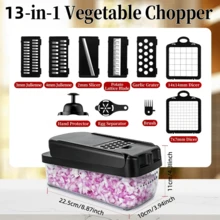 12-In-1 Multifunctional Food Chopper With 7-Blade Professional Onion Chopping Head, Large Capacity Food Storage Container, Vegetable Chopping, Salad Slicing, Pasta Cutting, Cheese Grating Functions, Hand Protection Anti-Scratch Design, Suitable For Potatoes, Carrots, Garlic And Other Fresh Fruits And Vegetables, All-In-One Kitchen Tool For Home Meal Prep And Light Salad Making, Easy To Disassemble And Wash, And Effortless Cooking Utensil For Beginners - Black - View 3