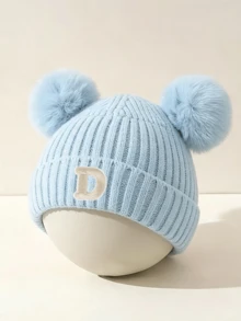 1pc Personalized Knit Baby Hat, 26 Letter Knit Hat For Toddlers & Children, Handmade Skull Cap For Baby Girls, Suitable For 0-3 Years Old Daily Wear - Blue - View 9