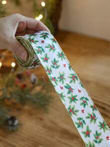 Cute Christmas Wired Edge Ribbon Roll Nutcracker Gingerbread Holly Printed Satin Ribbon For Gift Wrapping DIY Bow Making Wreath Tree Decor Aesthetic Festive Party Craft Supplies - Multicolor - View 10