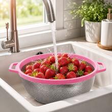 Aesthetic Pink Kitchen Decor Colander (Large/Small Available), Stainless Steel Mesh Food Strainer For Berries & Pasta, Cute Kitchenware Accessories - 10.5" - View 2