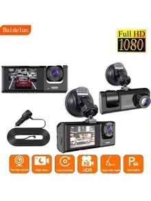 Nueva cámara de salpicadero HD de 2 pulgadas con doble lente 1080P, DVR de coche con batería de litio incorporada de 150mAh para monitoreo interno y externo, grabación cíclica - Negro - Ver 1