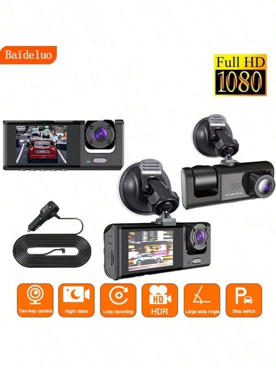Nueva cámara de salpicadero HD de 2 pulgadas con doble lente 1080P, DVR de coche con batería de litio incorporada de 150mAh para monitoreo interno y externo, grabación cíclica - Negro - Ver 1