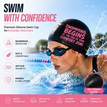 1PC Long Hair Swim Cap Silicone Swimming Cap-"SWIMMING BEGINS OF YOUR AT THE END COMFORT ZONE" Ponytail Friendly Waterproof Soft Elastic Anti Slip Pool Hat For Women Men Adults - Multicolor - View 2