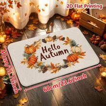 1/2件裝秋季門墊 Hello Autumn 主題法蘭絨地墊，舒適柔軟吸水防滑可機洗，多功能地板墊，適用於玄關、客廳、廚房、浴室、臥室、陽台，感恩節秋季裝飾，圓形花環圖案含南瓜、松果、楓葉、松枝元素 - 彩色 - 查看 14