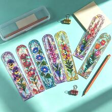 Bokmärke i akryl med blommotiv i glasmålningstil, holografisk laserskimrande design, vintage konstblomma, bokmärke för läsare, present - Rektangel - Visa 10