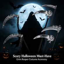 Halloween Grim Reaper Scythe Prop Set, Detachable Adjustable Skull Skeleton Plastic Fake Weapon, Cosplay Costume Accessory For Halloween Christmas New Year Party Role Play Stage Performance Photo Booth Gift For Adults Kids - Multicolor - View 2