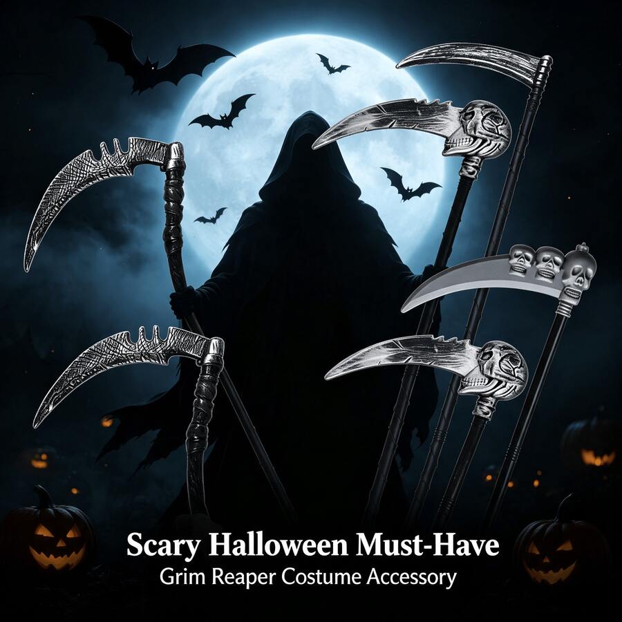 Halloween Grim Reaper Scythe Prop Set, Detachable Adjustable Skull Skeleton Plastic Fake Weapon, Cosplay Costume Accessory For Halloween Christmas New Year Party Role Play Stage Performance Photo Booth Gift For Adults Kids
