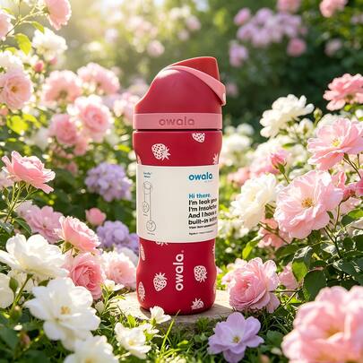 Botella de agua aislada de acero inoxidable Owala de 16 oz con diseño de taza de frutas, taza de agua portátil para exteriores con tapa abatible, botella de agua deportiva portátil con pajita, adecuada para deportes, viajes y actividades físicas escolares, buen sellado, portátil, diseño de tapa abatible, perfecta para bebidas frías y calientes, café y bebidas congeladas