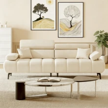 Sofá cama de 86" futón, 3 plazas faux cuero sofá dormitorio | con respaldo ajustable y reposacabezas de 6 niveles, convertible Loveseat para la sala de estar y el dormitorio - Blanquecino - Ver 1