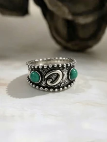 1pc High Quality Faux Turquoise Geometric Letter Vintage Style Metal Material Multicolor Men's Ring Suitable For Men's Daily And Holiday Wear - Multicolor - View 2