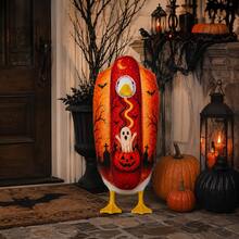 Halloween Hot Dog Porch Goose Outfit, Ghost Pumpkin Bat Print Costume For 23 Inch Goose Statue, Fall Porch Lawn Yard Garden Patio Decor(Goose Sculpture Not Included) - Type a - View 5