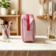 1pc Glitter Octagonal Makeup Bag, Travel & Business Trip Cosmetic Storage Bag, Women's Portable Makeup Organizer, Commute & Work Handheld Cosmetic Bag, Portable Clutch Bag For Personal Items - Pink - View 4