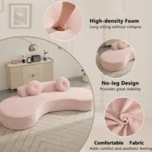 [NEW ARRIVED] [VIDEO PROVIDED]105.5''Curved Sofa, Modern Minimalist Sofa, Cloud Couch Sofa 3-4 Seater Couch With 2 Pillows, Bedroom, No Assembly Required, Point-Shaped Corduroy, Anti-Wrinkle,Pink - Pink + Upholstered + Foam + 3 Seat1 - View 8
