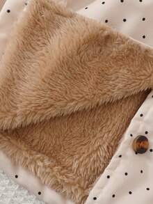 Deep Autumn/Winter Baby Girl Casual Fashion Polka Dot Thermal Lined Mid-Length Coat, Mid-Waist Split Ruched Design, Elegant Lady Style - Beige - View 5
