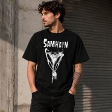 Almacén local, camiseta unisex de 100 % algodón, manga corta, diseño Samhain Scarecrow, cuello redondo, corte relajado - Negro - Ver 3