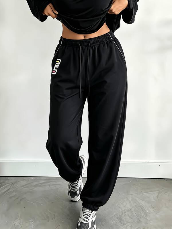 Women's Drawstring Cuffed Sweatpants, Soft Casual Lounge Pants, Suitable For Outdoor Running And Daily Commute Sports