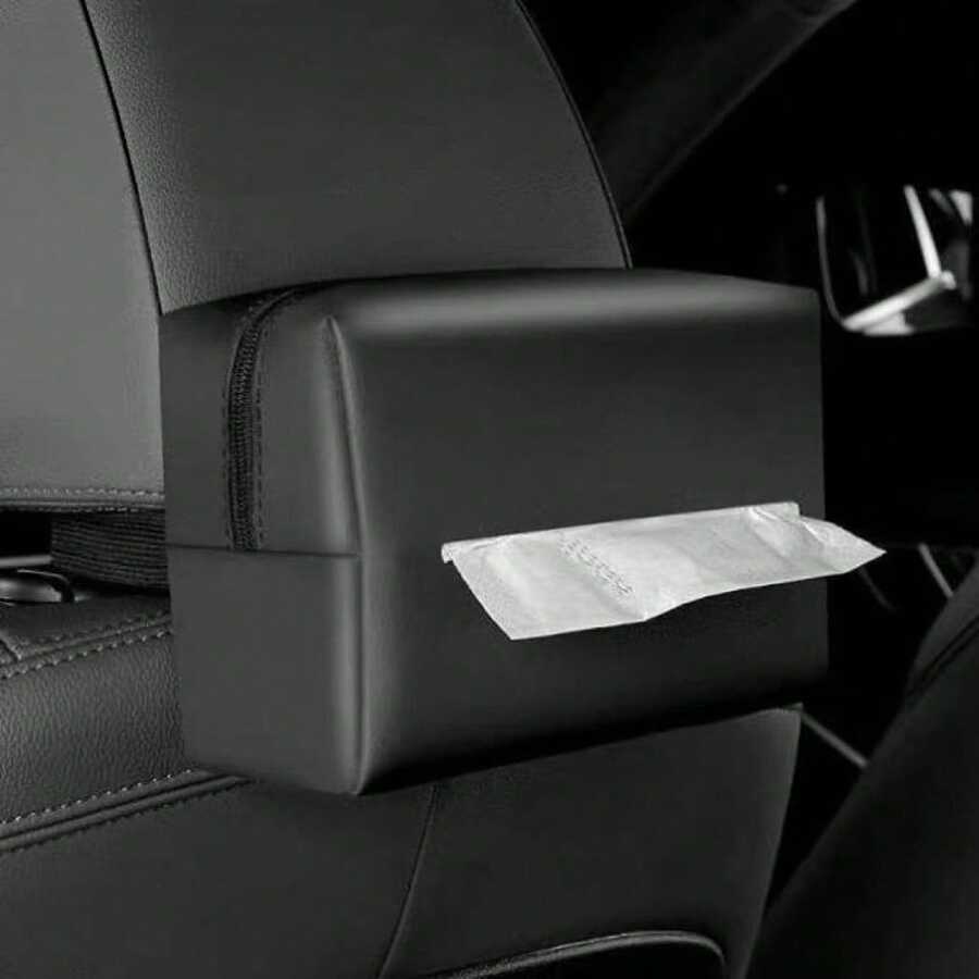 Car Seat Back Hanging Tissue Box Multi-Functional Storage Bag Sun Visor Car Tissue Storage Bag Portable Universal For Men And Women - A - View 1