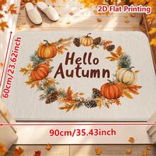 1/2件裝秋季門墊 Hello Autumn 主題法蘭絨地墊，舒適柔軟吸水防滑可機洗，多功能地板墊，適用於玄關、客廳、廚房、浴室、臥室、陽台，感恩節秋季裝飾，圓形花環圖案含南瓜、松果、楓葉、松枝元素 - 彩色 - 查看 16