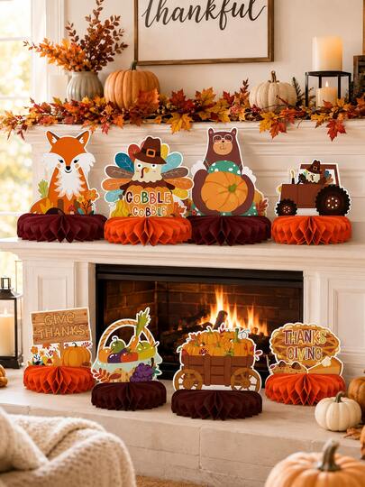 9pcs/1pc-Thanksgiving Theme 3D Honeycomb Decorative Ornaments, Autumn And Thanksgiving Party Decoration Set - Autumn Honeycomb Floral Centerpiece Decoration, Tabletop Decor, Suitable For Autumn Classroom Decoration, Thanksgiving Birthday Supplies, Autumn Party Decoration Harvest Festival Party Tabletop Decor, Dining Table Centerpiece Decoration, Party Favors, Holiday Decoration.