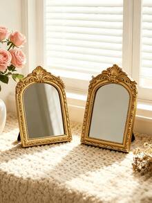 1pc Baroque Style Arched Carved Decorative Mirror, High-End Home Decor, Suitable For Living Room, Bedroom, Vanity, Housewarming Gift - 1PC - View 3
