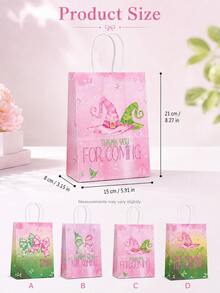 12pcs Reusable Pink & Green Bow Print Tote Gift Lunch Bags, Suitable For Halloween Party, Birthday Party, Holiday Gift Packaging - Multicolor - View 2