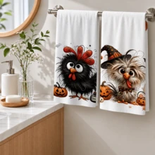 2pcs Fluffy Chick Halloween Pattern Kitchen Towels, Suitable For Dishwashing And Hand Drying, Decorative Kitchen Towels, Gift For Neighbors, Warm Housewarming Gift For Friends, Gift For Mom, And Birthday Gift For Friends, Halloween Gift - Multicolor - View 10