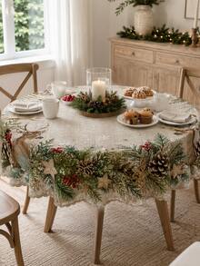 2026 Christmas Decor: Beige Polyester Tablecloth With Reindeer And Forest Pattern, Suitable For Winter Holiday Garden Party Or Kitchen Dining Table, Creating Festive Christmas Atmosphere - Multicolor - View 1