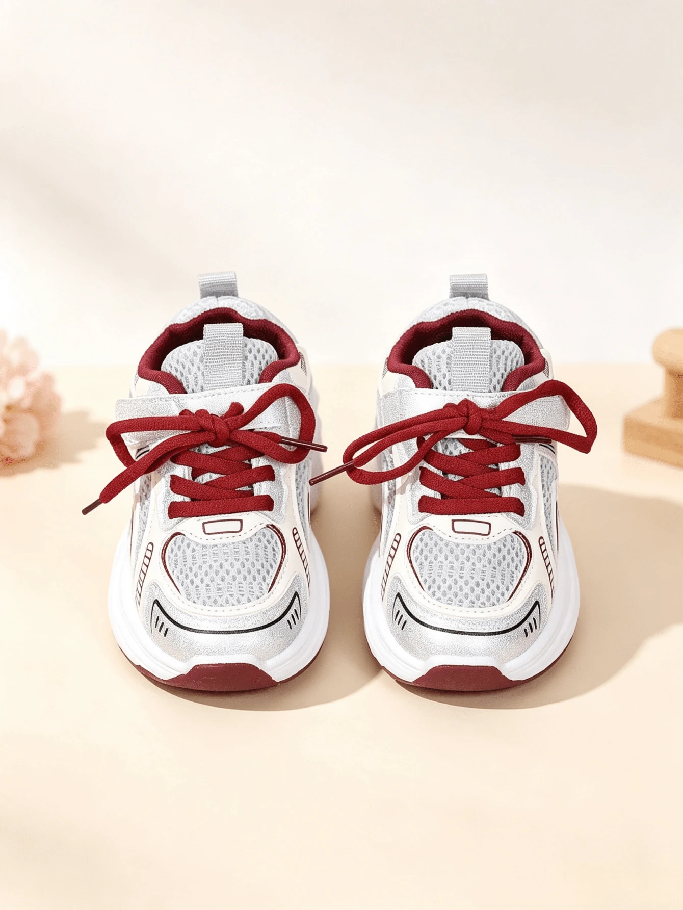 1 Pair Grey Mesh Breathable Chunky Sneakers Campus Sneakers Red ...