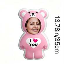 1pc Customized Photo Pillow Cushion Personalized Design Fun - Double-Sided Photo Printing, Soft And Interesting Fabric, Ideal Gift For Birthday And Holidays - Pink Bear - View 15