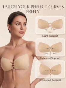 2pcs Anti-Sweat Deep V-Neck Strapless Backless Self-Adhesive Push-Up Bra With Adjustable Drawstring, Suitable For Low-Cut Dresses, Wedding Gowns, Tube Tops - Multicolor - View 6