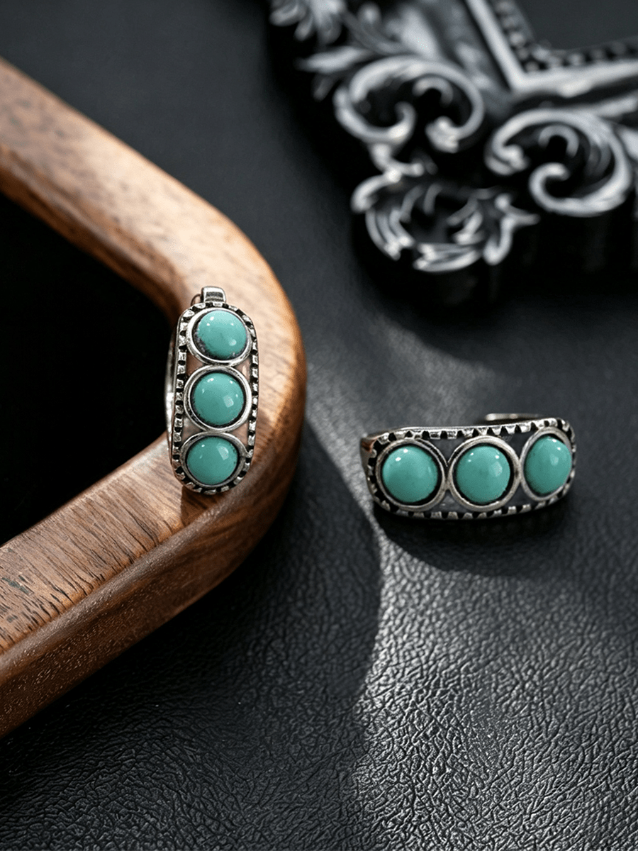 2pcs Vintage Faux Turquoise Bohemian Style Copper Material Multi-Color Men's Earrings Suitable For Men's Daily, Party, Holiday, Music Festival Matching