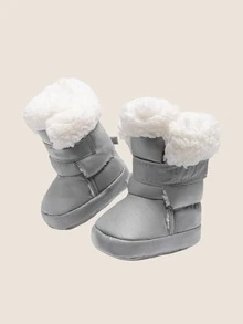 Infant Puffy Winter Snow Boots Daily Soft Fuzzy Fleece Lined Warm Ankle Booties Festival Shoes For Newborn Boys & Girls - Grey - View 8