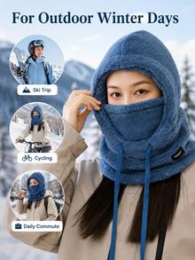 Women's 4-In-1 Winter Hooded Balaclava Face Mask, Adjustable Drawstring Neck And Ear Warmer, Solid Color Pullover Ski Hat, Suitable For Cycling, Skiing, Snowboarding, Hiking, Camping, Commuting, Traveling And Outdoor Cold Weather Accessories - One Size Fits All - View 7