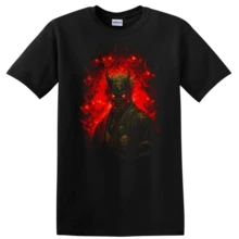 Camiseta con Gráfico de Demonio, Ojos Rojos Aterradores, Calavera, Diseño Urbano de Moda Callejera - Negro - Ver 1