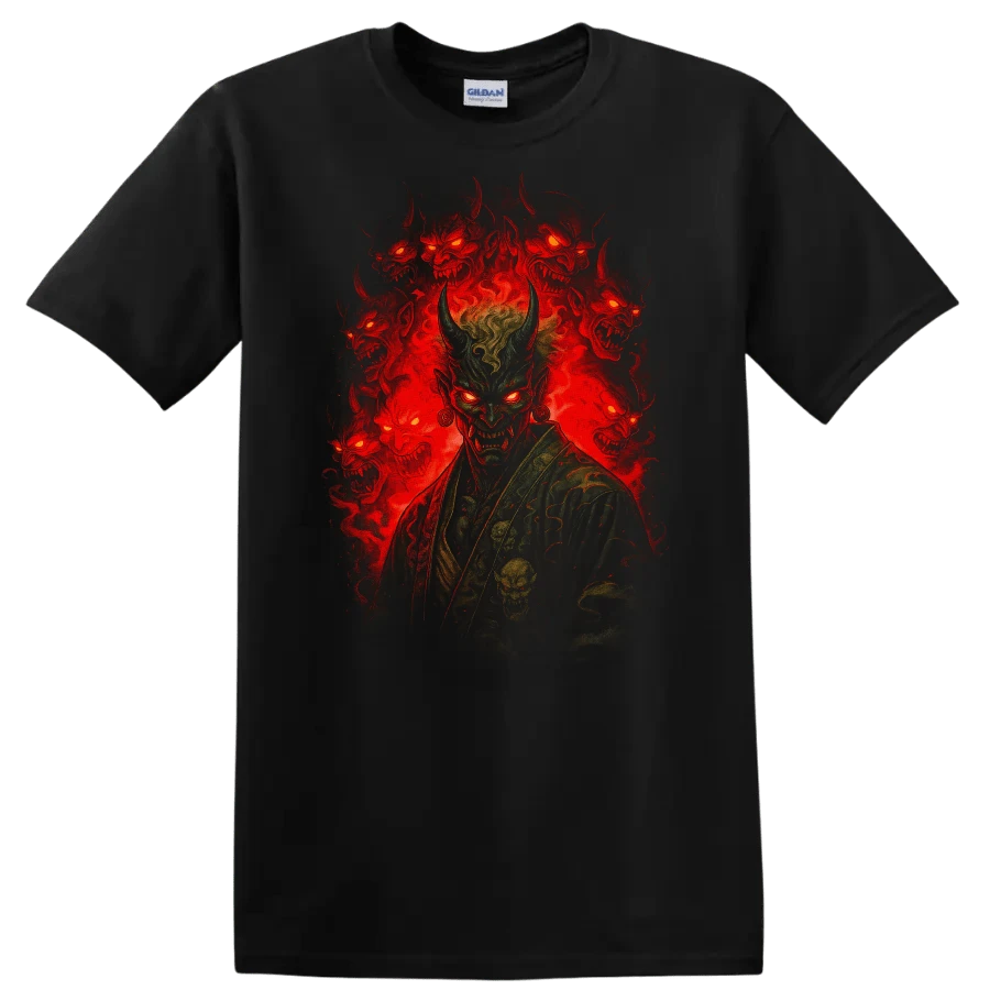 Camiseta con Gráfico de Demonio, Ojos Rojos Aterradores, Calavera, Diseño Urbano de Moda Callejera - Negro - Ver 1