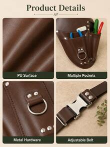 Vintage PU Leather Gardening Tool Belt, Multi-Pocket Tool Storage Bag With Adjustable Waist Strap, Portable Gardening Tool Organizer, Suitable For Gardeners, Florists And DIY Users, Pruning, Planting, Harvesting, Floral Arrangement, Yard Work, Waist Tool Pouch Holster - Multicolor - View 9