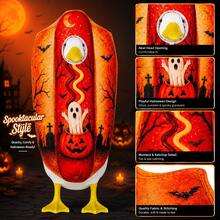 Halloween Hot Dog Porch Goose Outfit, Ghost Pumpkin Bat Print Costume For 23 Inch Goose Statue, Fall Porch Lawn Yard Garden Patio Decor(Goose Sculpture Not Included) - Type a - View 3