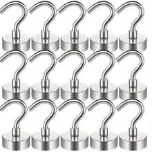 20/10/5/1pc/Set Strong Neodymium Magnet Hooks, Rust-Proof Stainless Steel No-Drill No-Nail Magnetic Hooks, High Load-Bearing Multi-Purpose Hooks, Suitable For Kitchen Refrigerator, Grill, Garage, Storage Room, Home Organization - Silver - View 1