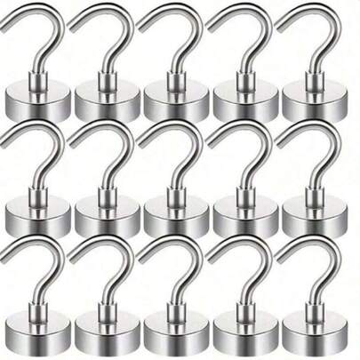 1/5/20 Buah Kait Magnet Neodymium Tugas Berat, Baja Tahan Karat Anti Karat Tanpa Bor dan Tanpa Paku, Kait Gantung Magnet Kuat, Kait Serbaguna dengan Daya Tampung Beban Tinggi untuk Dapur, Kulkas, Panggangan, Garasi, Ruang Penyimpanan, Pengatur Rumah untuk Pengguna Rumah Tangga