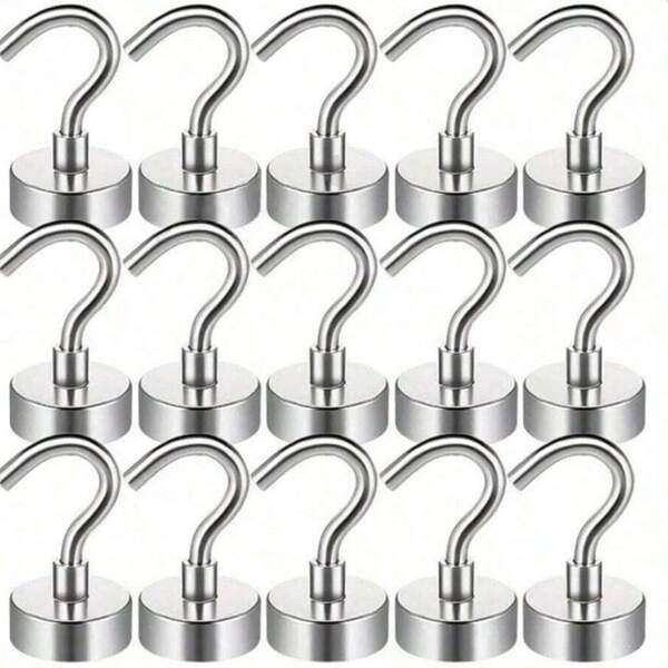 1/5/20 Pcs Heavy‑Duty Neodymium Magnetic Hooks, Rust‑Proof Stainless Steel No Drill Nail‑Free Strong Magnet Hanging Hooks, High Load Bearing Multi‑Purpose Hooks For Kitchen Refrigerator, Grill, Garage, Storage Room, Home Organizer For Household Users