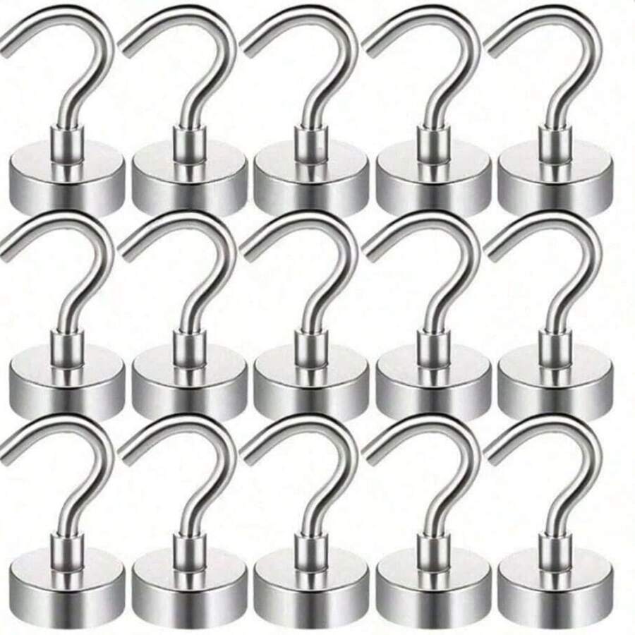 20/10/5/1pc/Set Strong Neodymium Magnet Hooks, Rust-Proof Stainless Steel No-Drill No-Nail Magnetic Hooks, High Load-Bearing Multi-Purpose Hooks, Suitable For Kitchen Refrigerator, Grill, Garage, Storage Room, Home Organization - Silver - View 1