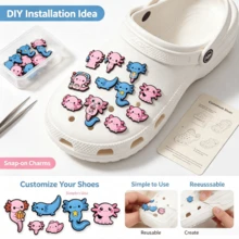 Cute Hexagonal Dinosaur Axolotl Shoe Charms Set, Soft PVC Waterproof Shoe Buckle Accessories, Viral Healing Cartoon Axolotl Design, Detachable DIY Decoration For Clogs, Bags, Bracelets. Flexible Material, Non-Fading, Wear-Resistant And Waterproof, Suitable For Daily Bathing And Water Play, Girly Healing Accessories, Student Gift, Daily Outfit Shoe Modification Goodies, Niche Cute Shoe Decoration Accessories - A - View 6