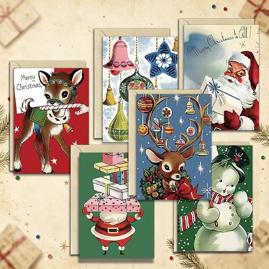 20Pcs Holiday Christmas Thank You Card Set With Envelopes And Blank Note Cards, Perfect For Holiday Parties, Featuring Vintage Santa Claus And Charming Forest Animal Designs - Multicolor - View 1