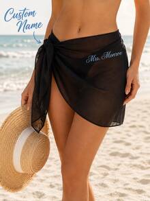 Beach Skirt Cover Up Sarong, Customized Name Transparent Beach Apron, Bridal Swimsuit Cover Up, Bridal Swimwear Cover Up, Suitable For Bachelorette Party, Honeymoon, Tropical Vacation - Multicolor - View 2