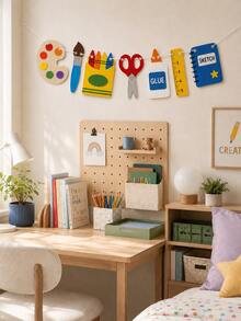 1pc Back To School Art Decor Hanging Banner, Palette Paintbrush Crayon Scissors Glue Bottle Ruler Sketchbook Hollow Hanging Sign, Foldable Lightweight Wall Decoration, Suitable For Art Classroom Library Study Office First Day Of School Indoor Party Wall Decor - J - View 4